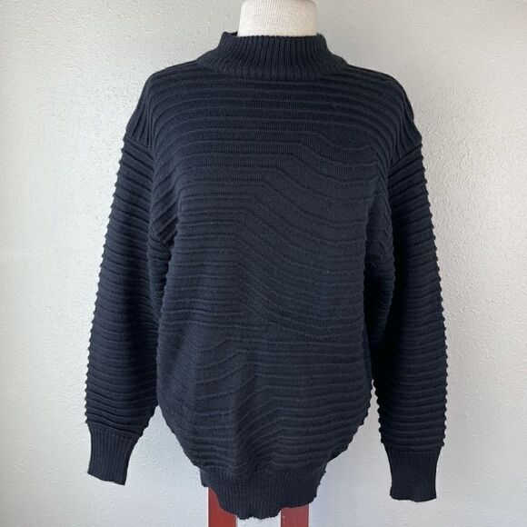 White Stag Black Wool Blend Ribbed Sweater Top Size L EUC - Picture 1 of 5